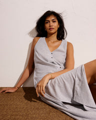 Islet Button-Down Linen Blend Maxi Dress - Beach Stripe