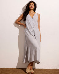 Islet Button-Down Linen Blend Maxi Dress - Beach Stripe