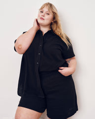 Luxe Cotton Gauze Beach Shirt - Black