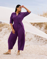 Maggie Barrel Leg Linen Blend Jumpsuit - Dreamy Purple
