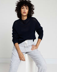 Positano Pointelle Mock Neck Sweater - Navy