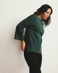 Montauk Breton Stripe Bell Sleeve Top - Solid Conifer