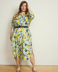 Odeon Linen Blend Shirtdress - Limoncello Print