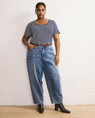Scoop Neck Tee - Navy/White Stripe