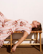 Louvre Bow Back Linen Blend Dress - Wild Flower Bouquet Print on Stripes