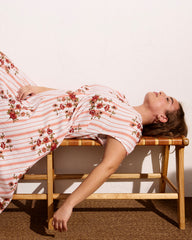 Louvre Bow Back Linen Blend Dress - Wild Flower Bouquet Print on Stripes