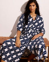 Paros Drawstring Linen Blend Shirtdress - Geometrica Print
