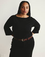Montauk Breton Stripe Bell Sleeve Top - Solid Black
