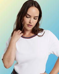 Classic Ribbed Tee - White/Striped Trim