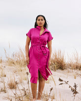 Sandy Stretch Linen Blend Shirtdress - Hyper Pink