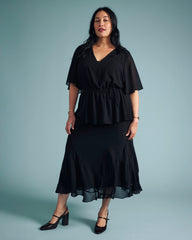 Navarte Chiffon Midi Skirt - Black