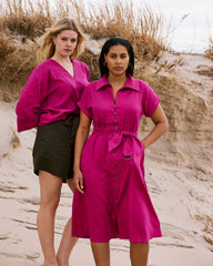 Elio V-Neck Linen Blend Top - Hyper Pink