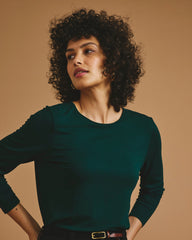 Joan Liquid Jersey Long Sleeve Top - Forest Green