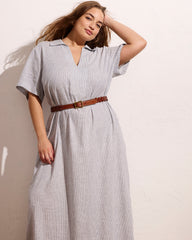 Padma Polo Neck Linen Blend Dress - Beach Stripe