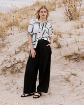 Marley Wide Leg Linen Blend Pants - Black