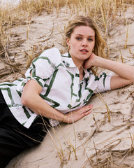 Luisa Short Sleeve Linen Blend Shirt - Green Paint Print