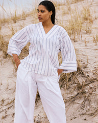 Elio V-Neck Linen Blend Top - Mayfair Stripe