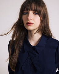 Janet Tie-Neck Cotton Poplin Shirt - Navy