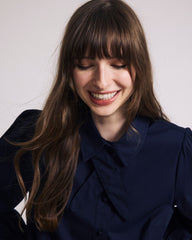 Janet Tie-Neck Cotton Poplin Shirt - Navy