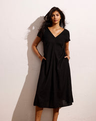 Louvre Bow Back Linen Blend Dress - Black