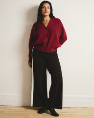 Stephanie Wide Leg Stripe Ponte Pants 30 Inch - Espresso with Black/Ecru Stripe