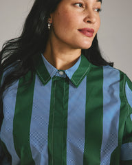 Elbe Stretch Poplin Short Sleeve Shirt - Green/Blue Directional Stripe