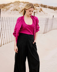 Marley Wide Leg Linen Blend Pants - Black