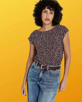 Heatwave Divine Jersey Flared Top - Brown/White Dot Print