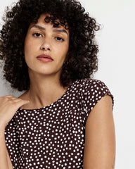 Heatwave Divine Jersey Flared Top - Brown/White Dot Print