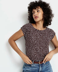 Heatwave Divine Jersey Flared Top - Brown/White Dot Print