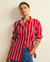The Artist Oversized Poplin Shirt - Red/Black/White Stripe