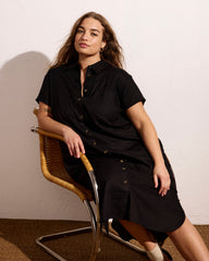 Dune Linen Blend Shirtdress - Black