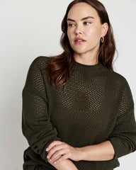 Positano Pointelle Mock Neck Sweater - Camo