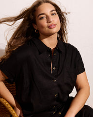 Dune Linen Blend Shirtdress - Black