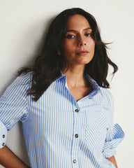 Odeon Stretch Poplin Shirtdress - Blue/White Stripe