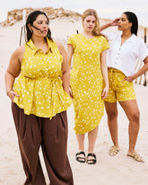 Iconic Stretch Linen Blend Geneva Dress - Yellow Confetti Print