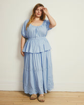 Tosca Embroidered Linen Blend Maxi Skirt - Cielo Blue