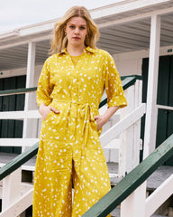 Maggie Barrel Leg Linen Blend Jumpsuit - Yellow Confetti Print
