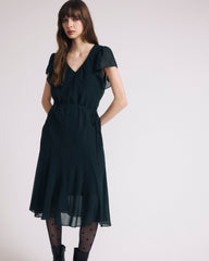 Seville Chiffon Dress - Forest Green