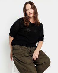 Rosie Pointelle Sweater Top - Black