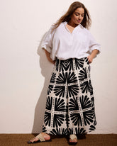Palazzo Cargo Linen Blend Pant - Ink Bloom Print