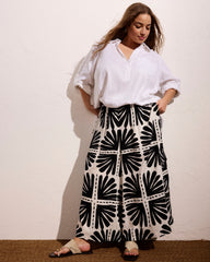 Palazzo Cargo Linen Blend Pant - Ink Bloom Print