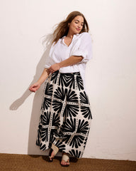 Palazzo Cargo Linen Blend Pant - Ink Bloom Print