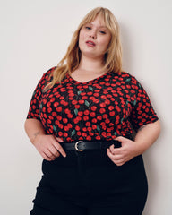 Lily Liquid Jersey V-Neck Stovepipe Tee - Very Cherry Print
