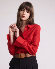 Elbe Stretch Linen Blend Shirt - Brilliant Red