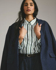 Elbe Stretch Poplin Shirt Classic Fit - Forest Green Multi Stripe