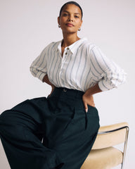 Elbe Popover Stretch Linen Blend Shirt - Mayfair Stripe