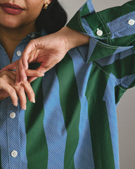 Henning x US Madison Shirt - Green/Blue Directional Stripe