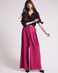 Palais Stretch Linen Blend Wide Leg Pant - Hyper Pink