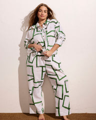 Dawn Linen Blend Hi Low Tunic - Green Paint Print